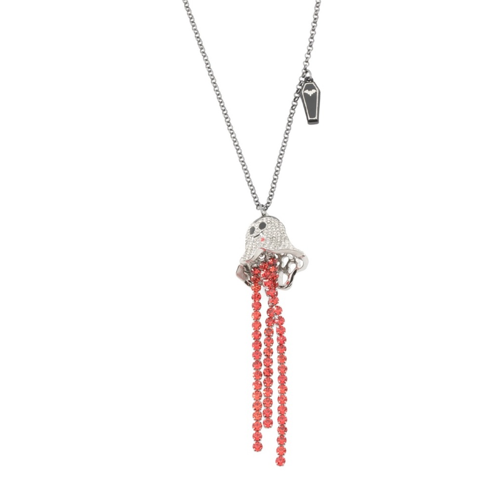 Betsey Johnson Silver and Red Ghost Necklace
